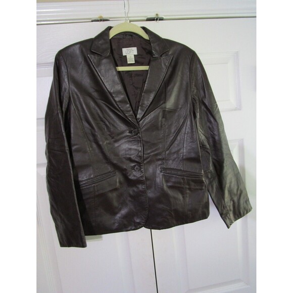 Ann Taylor Loft Womens Leather Jacket Size 4 Black 2-Button Lined Vintage - Picture 1 of 10